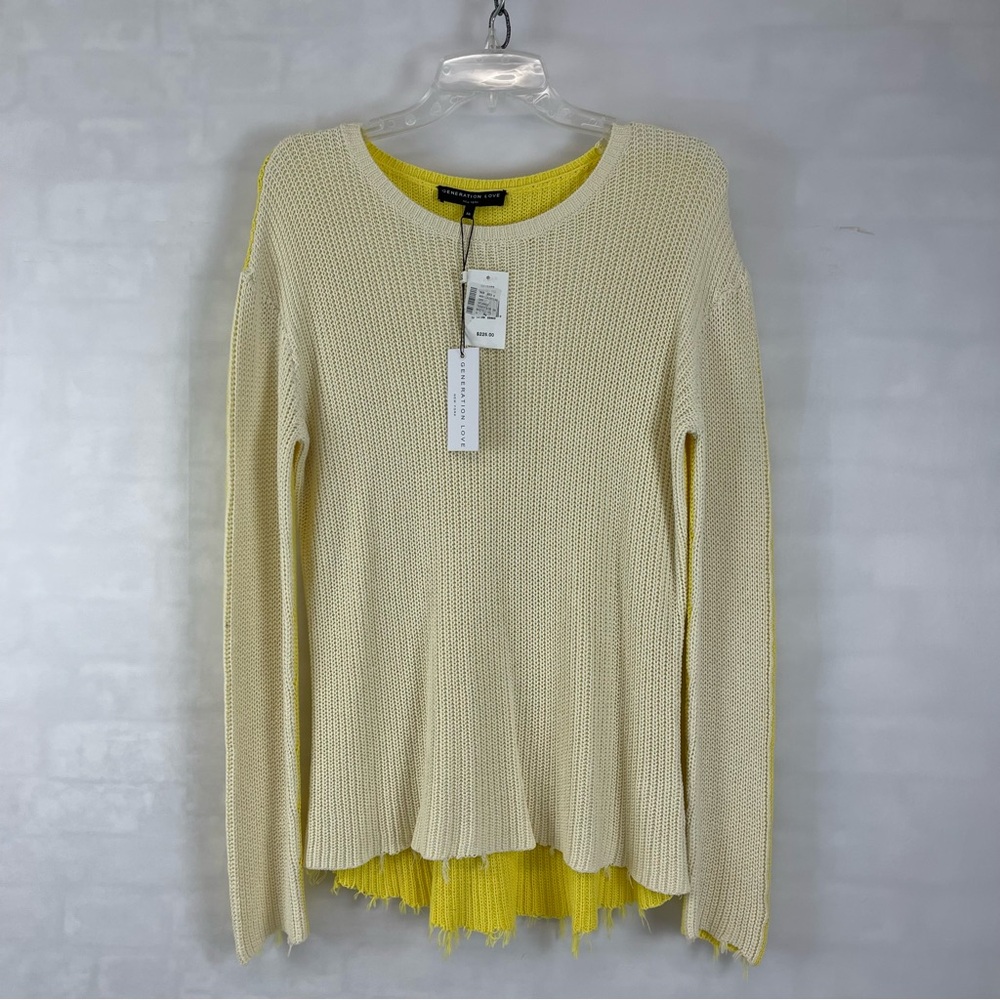 Generation Love Terry Rib Sweater Women’s M White Yellow NWT Cotton Silk Blend